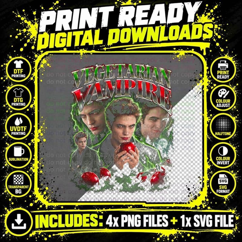 Edward Cullen Vegetarian Vampire Apple Twilight Bootleg Png SVG Digital Bundle