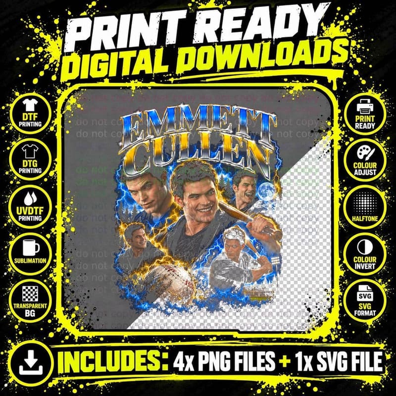 Emmett Cullen Baseball Twilight Vampire Retro Bootleg Png SVG Digital Bundle