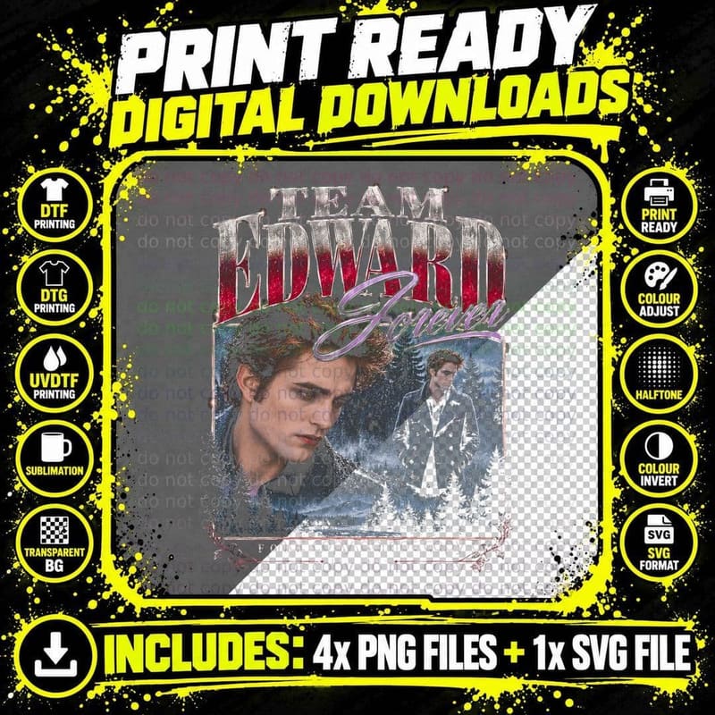 Team Edward Cullen Forks Washington Twilight Retro Png SVG Digital Bundle