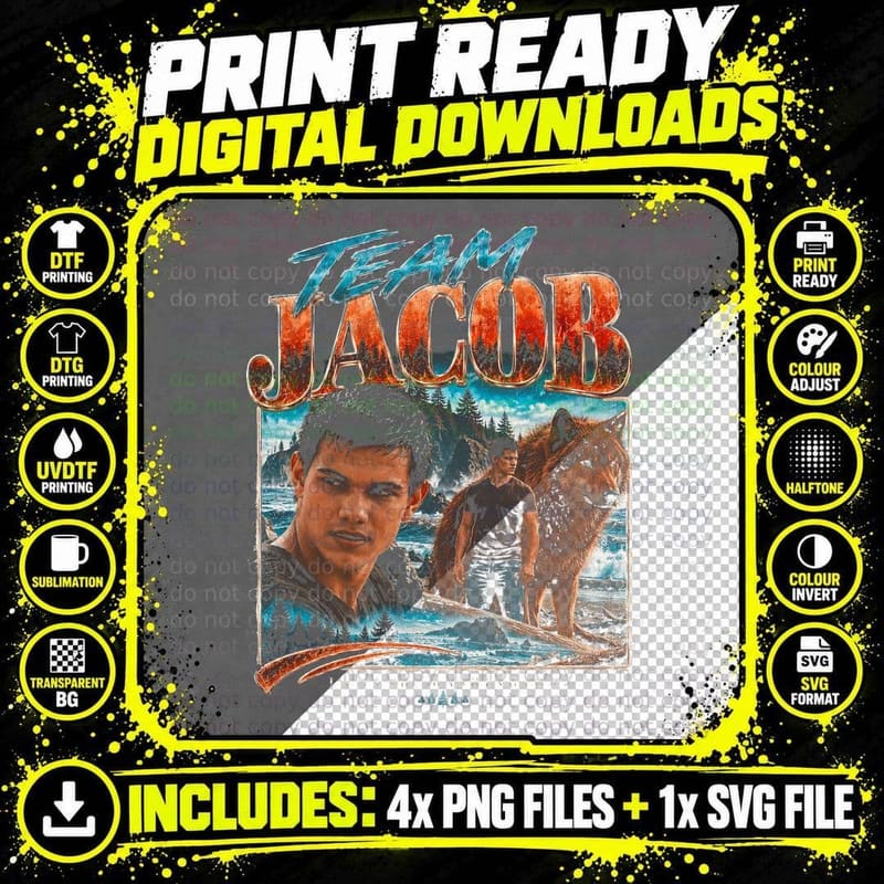 Team Jacob Black La Push Twilight Werewolf Retro Bootleg Png SVG Digital Bundle