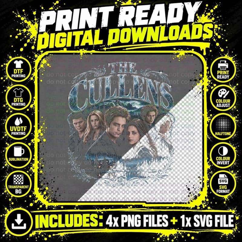 The Cullens Twilight Vampire Family Retro Bootleg Png SVG Digital Bundle