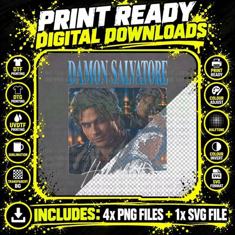 Damon Salvatore Hello Brother Vampire Diaries Retro Png SVG Digital Bundle