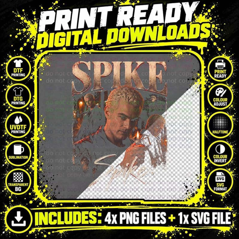 Spike Buffy Vampire Slayer Vampire Retro Bootleg Png SVG Digital Bundle
