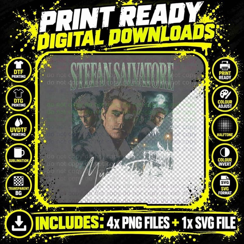 Stefan Salvatore Mystic Falls Vampire Diaries Retro Png SVG Digital Bundle