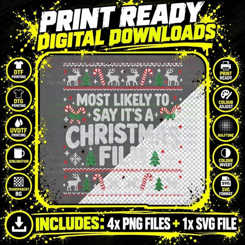 Christmas Film Debate Funny Movie Night Candy Cane Ugly Png SVG Digital Bundle