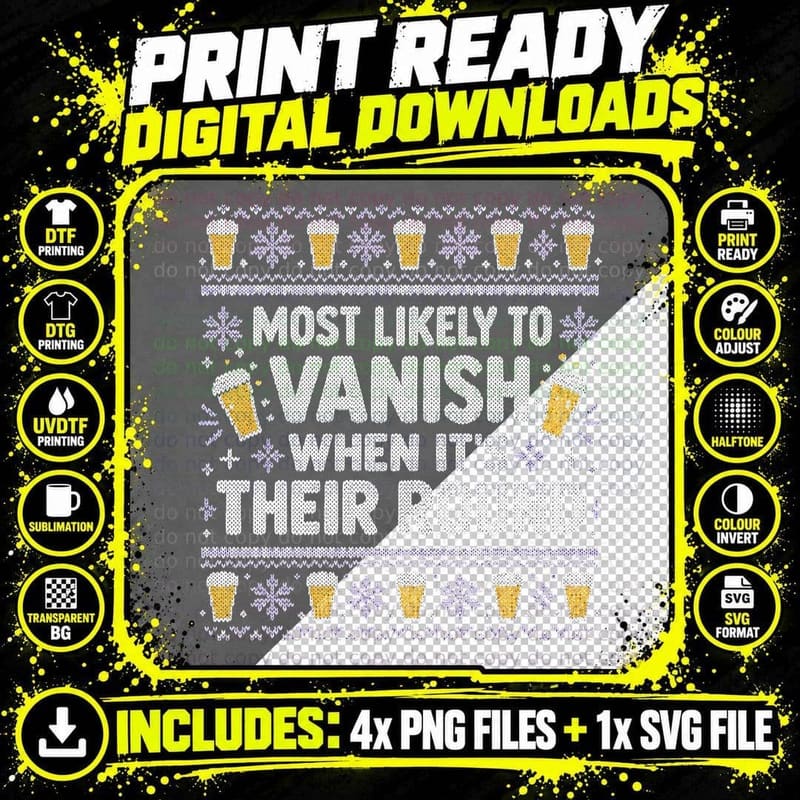 Funny Christmas Beer Round Dodger Pub Drinking Ugly Png SVG Digital Bundle