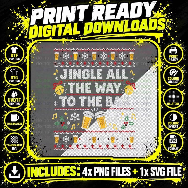Jingle All The Way To The Bar Funny Beer Christmas Ugly Png SVG Digital Bundle