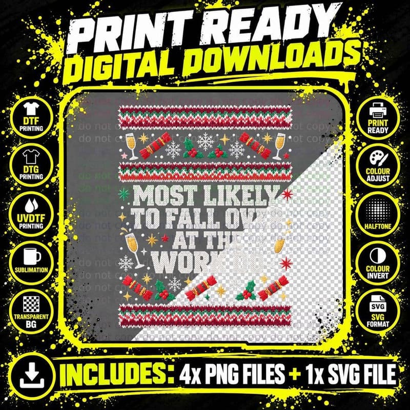 Most Likely To Fall Over At The Work Do Office Xmas Party Jumper T-Shirt Png SVG Digital Bundle