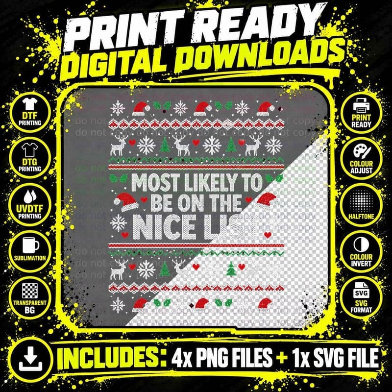 Most Likely To Be On The Nice List Funny Family Png SVG Digital Bundle