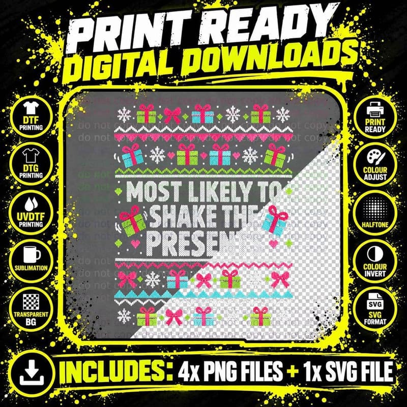 Most Likely To Shake The Presents Funny Family Christmas Png SVG Digital Bundle