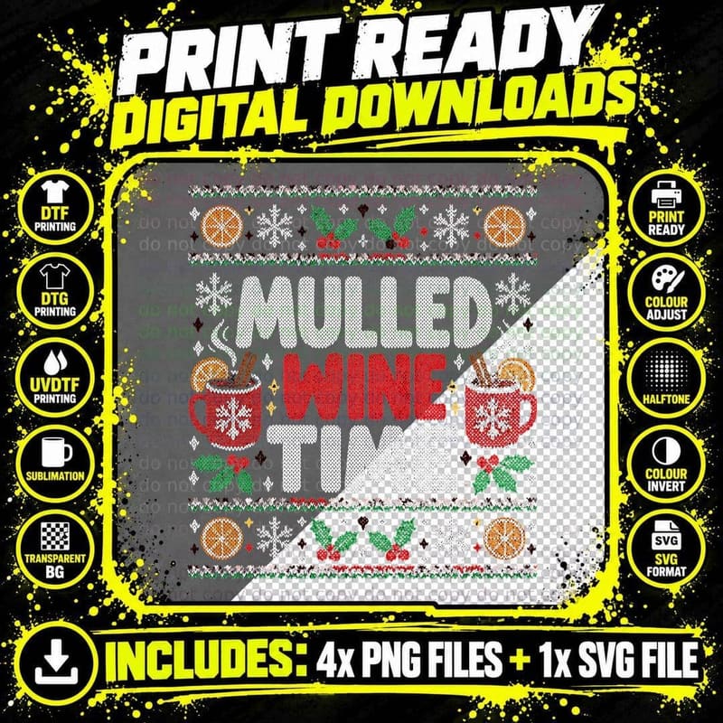 Mulled Wine Time Funny Christmas Market Drinking Ugly Png SVG Digital Bundle