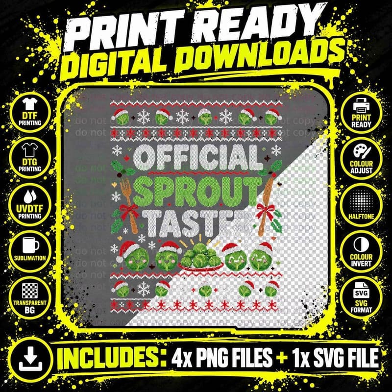 Official Sprout Taster Funny Brussels Sprouts Christmas Png SVG Digital Bundle