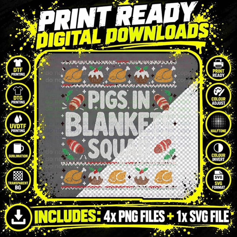 Pigs in Blankets Squad Funny Christmas Dinner Food Ugly Png SVG Digital Bundle