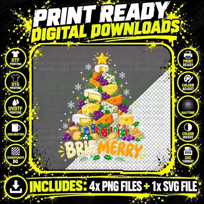 Brie Merry Funny Cheese Lover Christmas Charcuterie Png SVG Digital Bundle