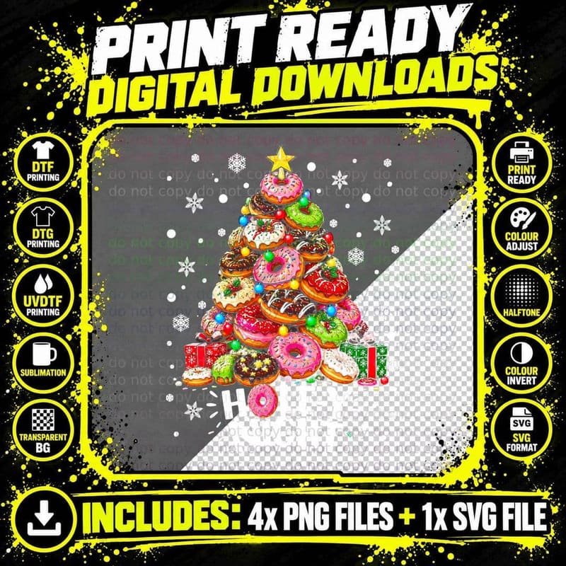 Hole-y Night Funny Christmas Doughnut Tree Donut Lover Png SVG Digital Bundle
