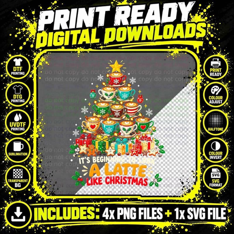 Look A Latte Like Christmas Funny Coffee Lover Holiday Png SVG Digital Bundle