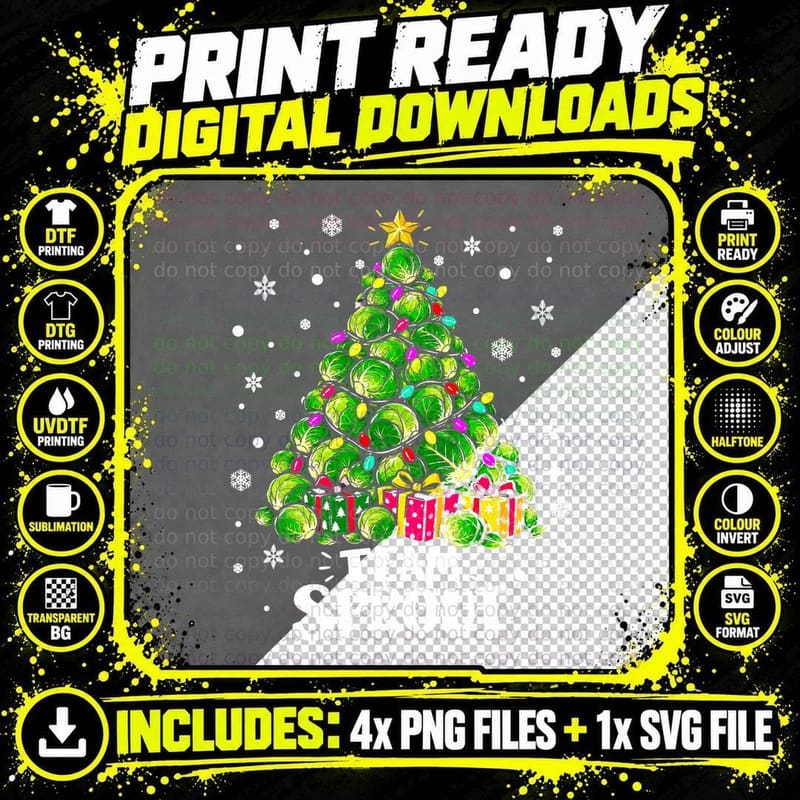 Team Sprout Funny Christmas Brussels Sprout Tree Dinner Png SVG Digital Bundle