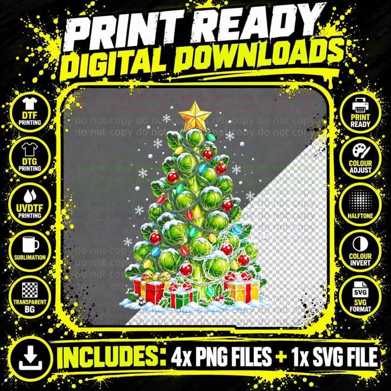 Brussels Sprout Christmas Tree Sprout Lover Dinner Gift Png SVG Digital Bundle