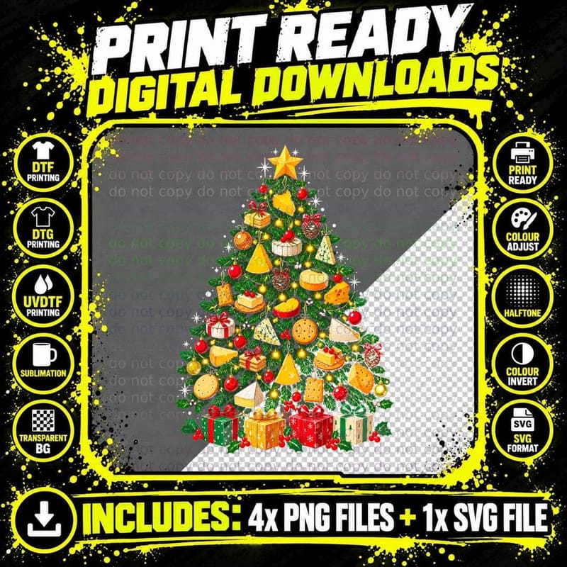 Cheese And Crackers Christmas Tree Cheeseboard Lover Png SVG Digital Bundle