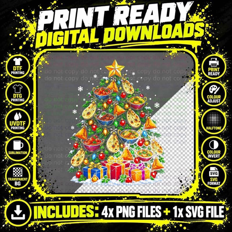 Curry Christmas Tree Indian Takeaway Curry Lover Xmas Png SVG Digital Bundle