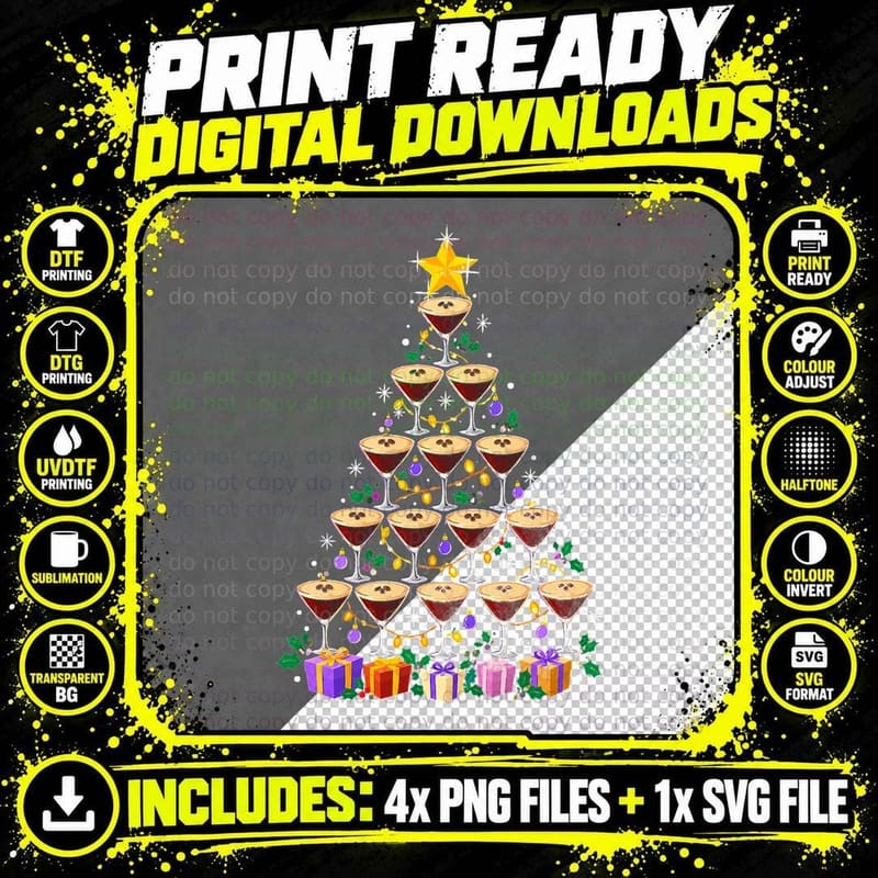 Espresso Martini Christmas Tree Cocktail Lover Funny Png SVG Digital Bundle