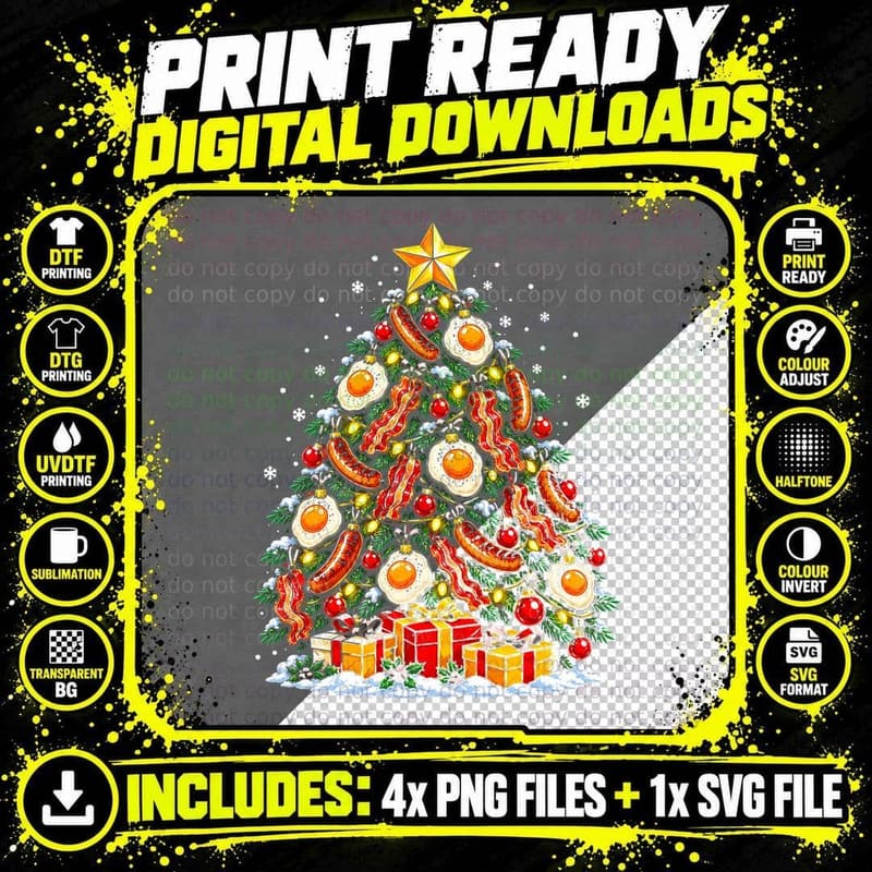 Full English Breakfast Christmas Tree Fry Up Lover Xmas Png SVG Digital Bundle