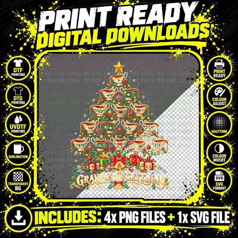 Gravy On Everything Christmas Tree Gravy Boat Roast Png SVG Digital Bundle