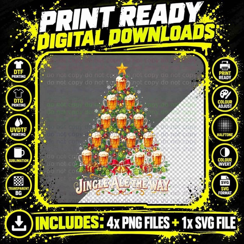 Jingle Ale The Way Christmas Beer Tree Funny Pub Lover Png SVG Digital Bundle