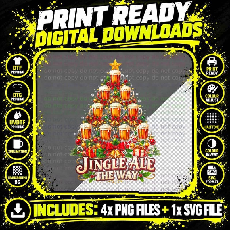 Jingle Ale The Way Christmas Tree Beer Pint Drinker Gift Png SVG Digital Bundle