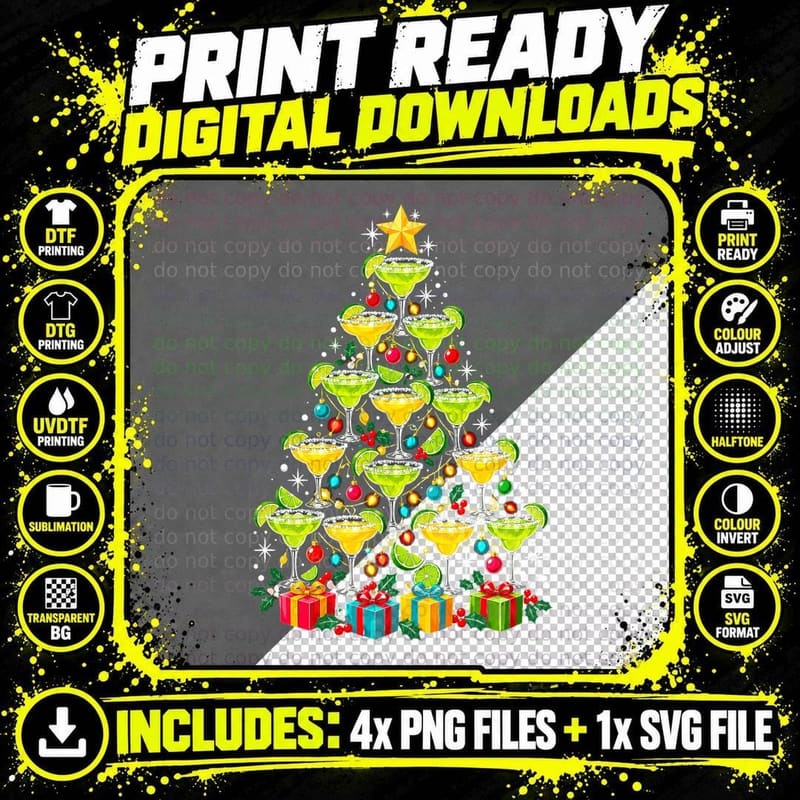 Margarita Christmas Tree Funny Cocktail Lover Xmas Party Png SVG Digital Bundle
