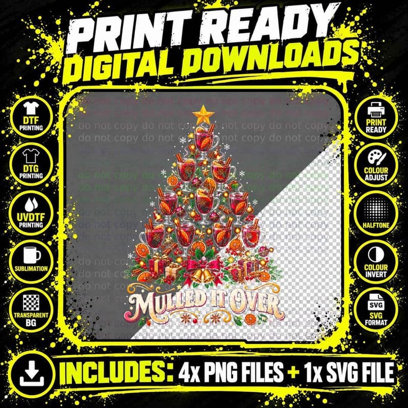 Mulled It Over Christmas Tree Mulled Wine Lover Xmas Png SVG Digital Bundle