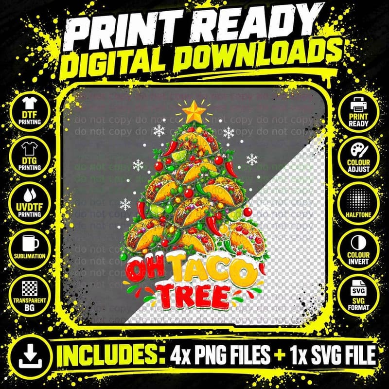 Oh Taco Tree Christmas Funny Mexican Food Taco Lover Png SVG Digital Bundle