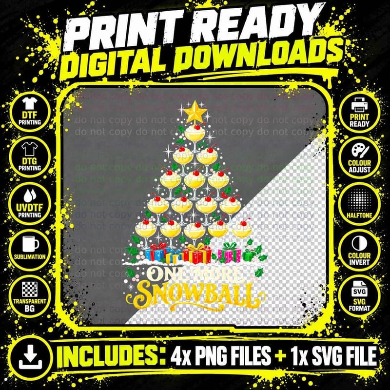 One More Snowball Advocaat Christmas Tree Funny Xmas Png SVG Digital Bundle