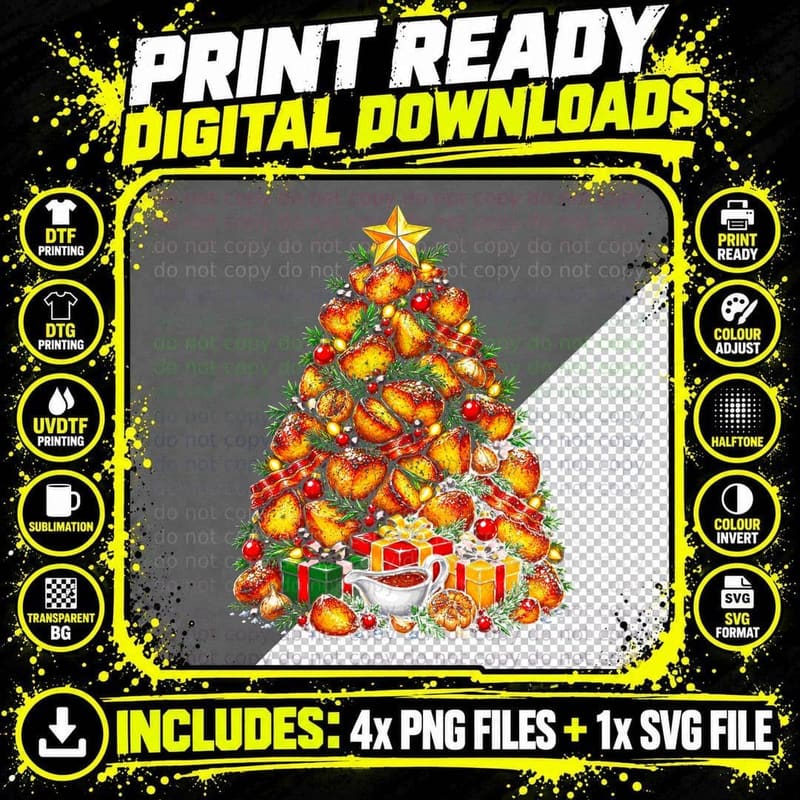 Roast Potato Christmas Tree Roast Dinner Lover Xmas Food Png SVG Digital Bundle