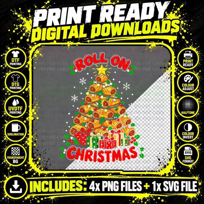 Roll On Christmas Sausage Roll Tree British Food Lover Png SVG Digital Bundle