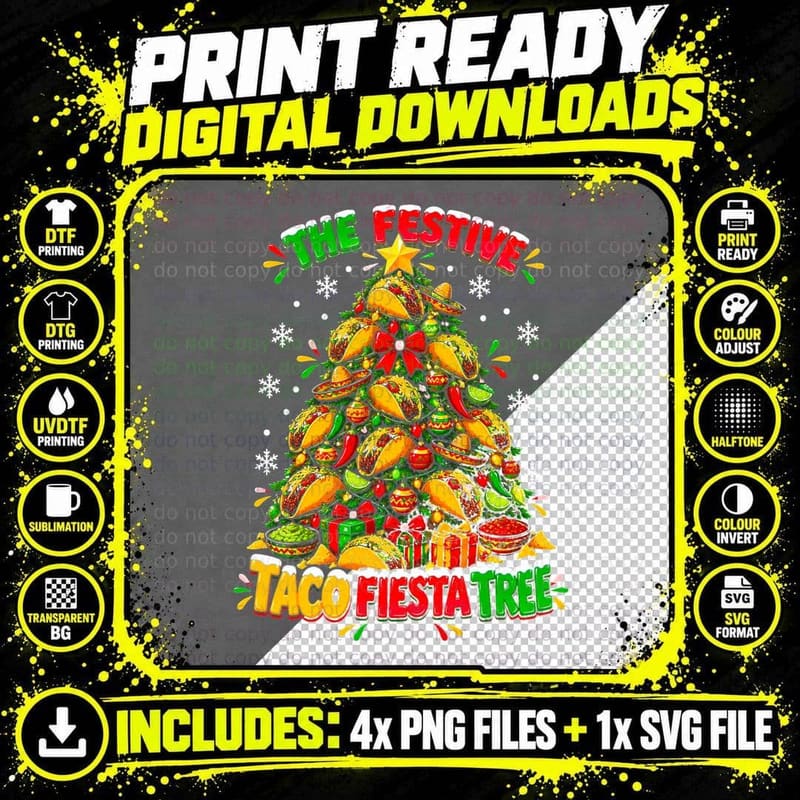 Taco Fiesta Christmas Tree Festive Mexican Food Lover Png SVG Digital Bundle