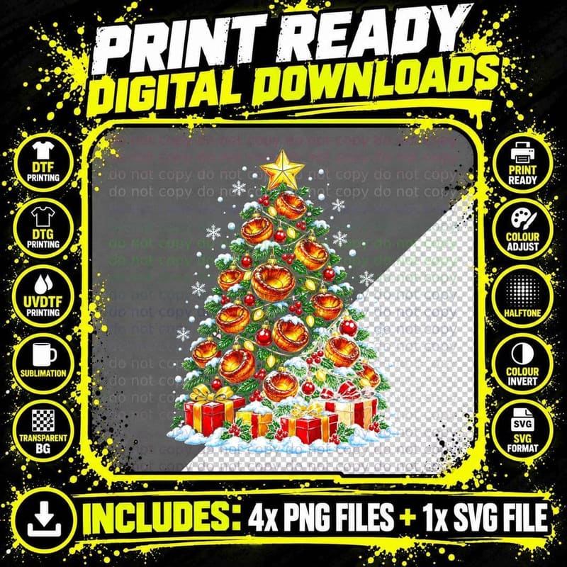 Yorkshire Pudding Christmas Tree Roast Dinner Lover Xmas Png SVG Digital Bundle