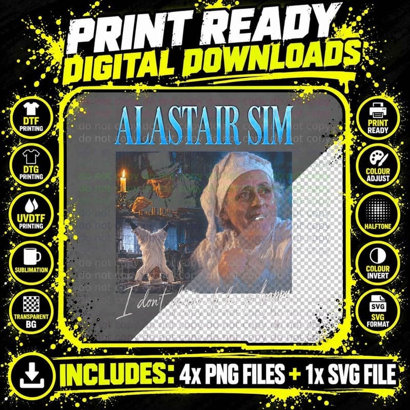 A Christmas Carol Vintage Alastair Sim Scrooge Classic Png SVG Digital Bundle