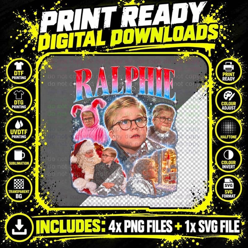 A Christmas Story Retro Collage Ralphie Parker Pink Png SVG Digital Bundle
