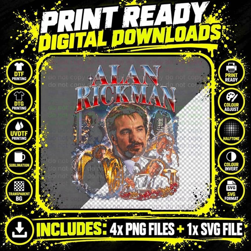 Alan Rickman Hans Gruber Retro Collage Christmas Action Png SVG Digital Bundle