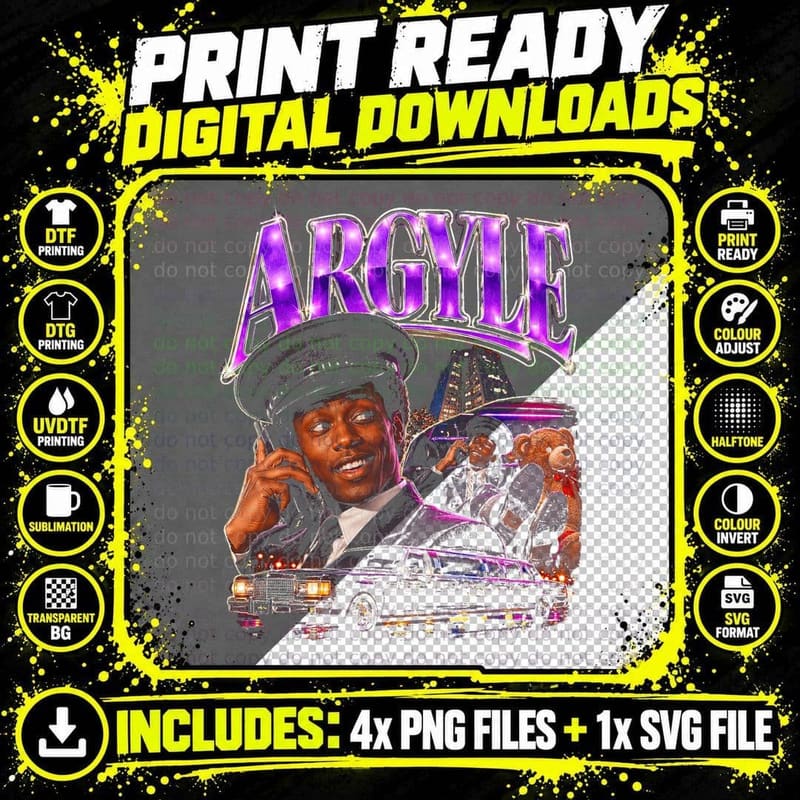 Argyle Limo Driver Christmas Action Movie Retro Bootleg Png SVG Digital Bundle