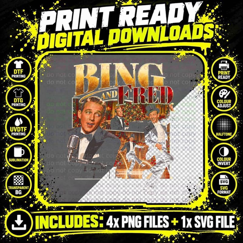 Bing Crosby and Fred Astaire Vintage Christmas Musical Png SVG Digital Bundle