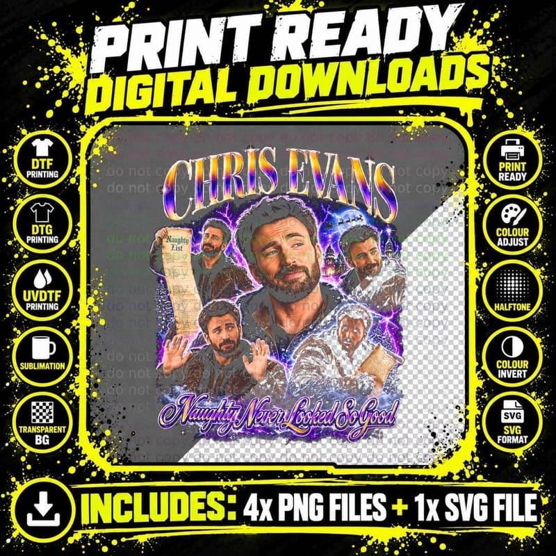 Chris Evans Christmas Movie Naughty Never Looked So Good Png SVG Digital Bundle