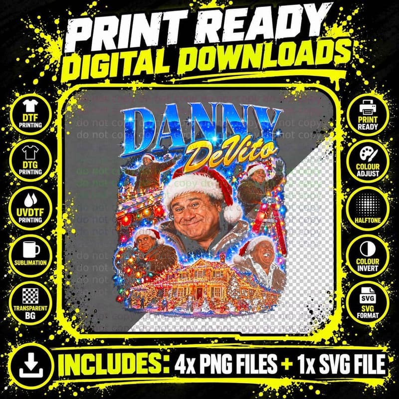 Danny DeVito Santa Hat Christmas Movie Retro Bootleg Png SVG Digital Bundle