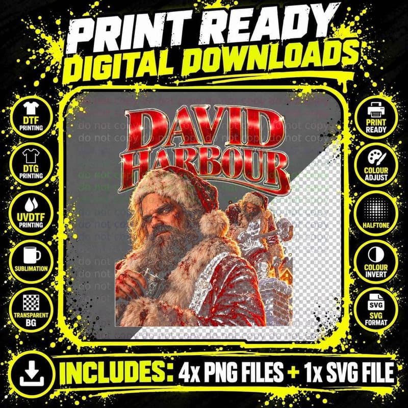David Harbour Santa Violent Night Christmas Movie Retro Png SVG Digital Bundle