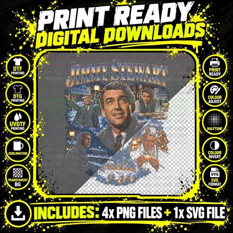 It's A Wonderful Life Vintage Collage Jimmy Stewart Png SVG Digital Bundle