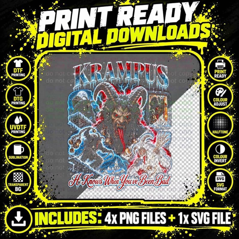 Krampus Christmas Horror He Knows When You Have Been Bad Png SVG Digital Bundle
