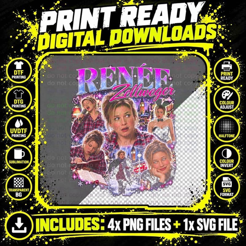 Renee Zellweger Bridget Jones Christmas Movie Retro Png SVG Digital Bundle