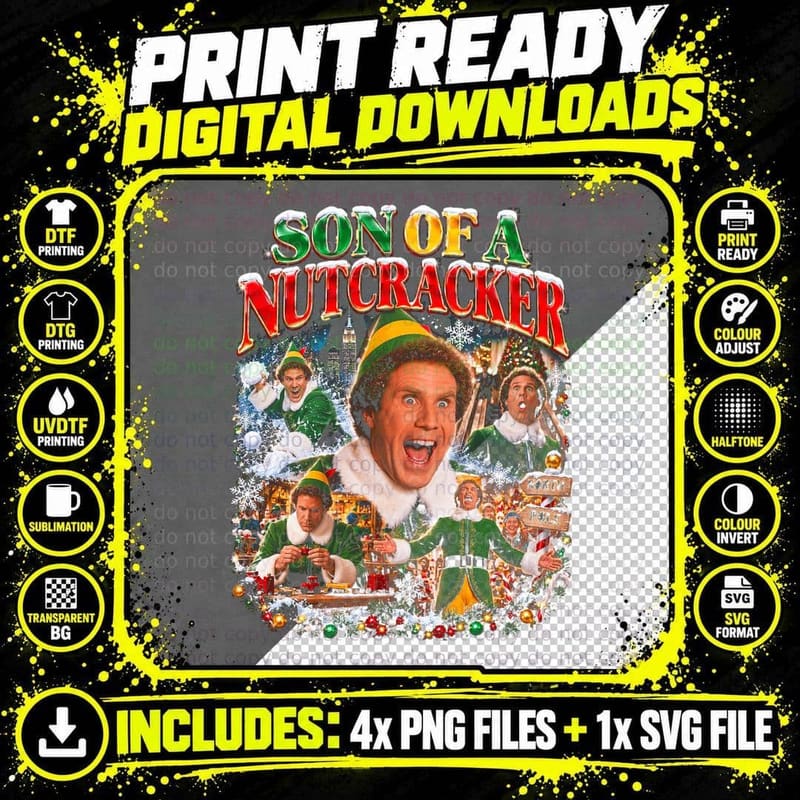 Son Of A Nutcracker Elf Movie Retro Collage Xmas Quote Png SVG Digital Bundle