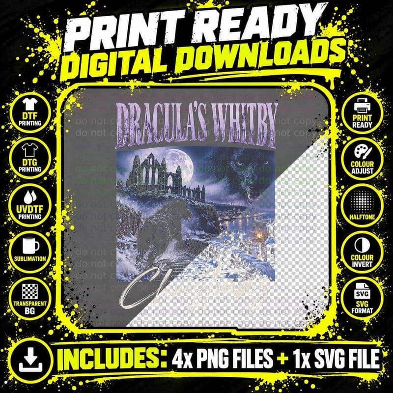 Dracula's Whitby Christmas Gothic Abbey Vintage Retro Png SVG Digital Bundle
